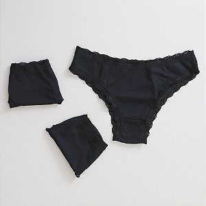 Kit de 3 Calcinhas De Algodão Tanga Boreale Preto K3-36-PR