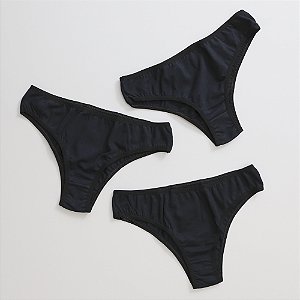 Kit de 3 Calcinhas De Algodão Tanga Delicatta Preta K3-02-PR