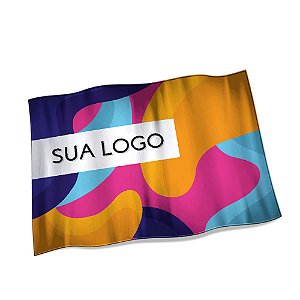 Bandeira personalizada em tecido Oxford 700x450mm com acabamento em costura overlock e linha branca. Ideal para eventos, empresas, igrejas e ações promocionais