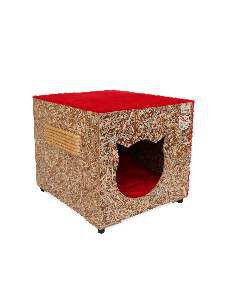 Toca ecologica simples gatos vermelha - Club Pet Recriar - 39x35x44cm
