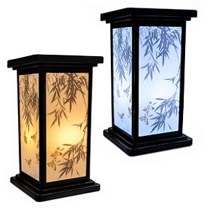 Luminária Abajur Japonesa LED Bambu e Pássaros