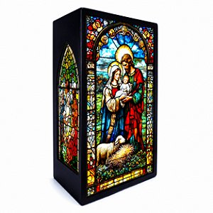 Luminária Abajur LED A Sagrada Família em Vitral