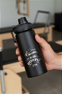 Garrafa Térmica Aço Inox Preta 750ml - "A Mente Que Esculpe O Corpo"