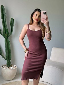 VESTIDO ALCINHA (RIBANA CANELADO) - MARROM