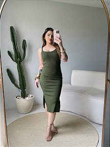 VESTIDO ALCINHA (RIBANA CANELADO) - VERDE