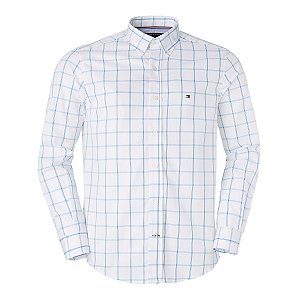 Camisa Tommy Hilfiger Masculina Xadrez Branca e Azul