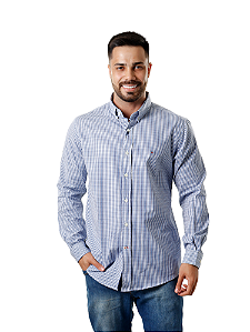 Camisa Tommy Hilfiger Masculina Regular Fit Quadriculada Branca e azul