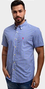 Camisa Ralph Lauren Masculina Manga curta Quadriculada Azul