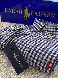 Camisa Ralph Lauren Masculina Custom Fit Xadrez Azul
