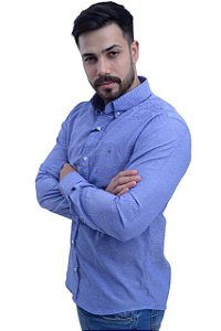 Camisa Tommy Hilfiger Masculina Regular Fit Azul Mescla COM BOLSO