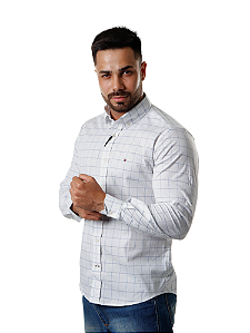 Camisa Tommy Hilfiger Masculina Regular Fit Xadrez Branca e Azul