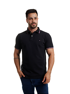 Polo Tommy Hilfiger Masculina Collar Details Preta