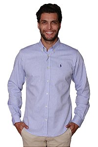 Camisa Ralph Lauren Masculina Custom Fit Oxford Azul Mescla