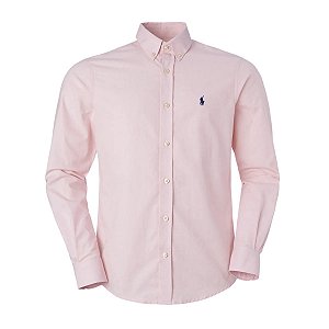 Camisa Ralph Lauren Masculina Custom Fit Oxford Rosa Claro