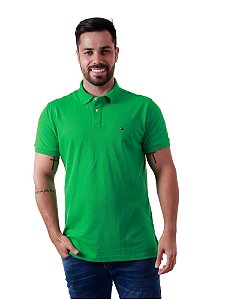 Polo Tommy Hilfiger Masculina Regular Verde Bandeira