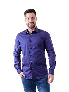 Camisa Ralph Lauren Masculina Slim Fit Stretch Monocromática Azul marinho