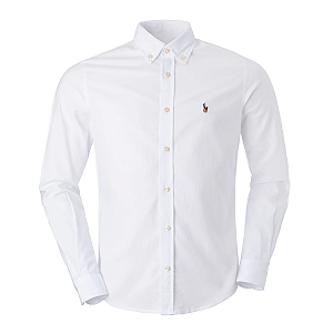 Camisa Ralph Lauren Masculina Custom Fit Oxford Coloured Branca
