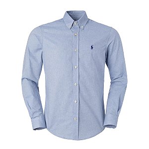 Camisa Ralph Lauren Masculina Custom fit Oxford Azul mescla