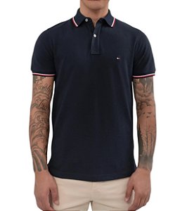 Polo Tommy Hilfiger Masculina Collar Details Marinho