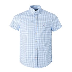 Camisa Tommy Hilfiger Masculina Manga Curta Quadriculada Azul claro