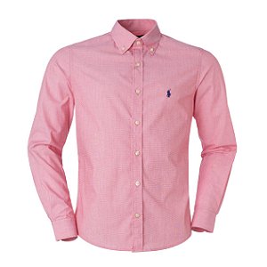 Camisa Ralph Lauren Masculina Custom fit Oxford Vermelha mescla