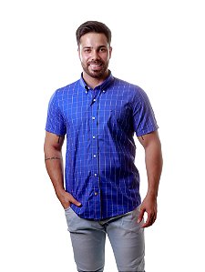 Camisa Tommy Hilfiger Masculina Manga Curta Xadrez Azul