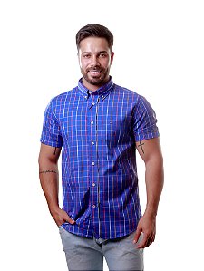 Camisa Tommy Hilfiger Masculina Manga Curta Xadrez Azul