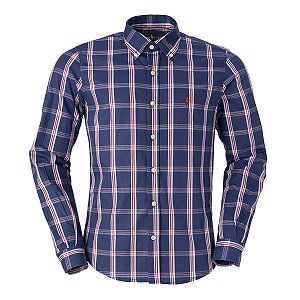 Camisa Ralph Lauren Masculina Custom Fit Xadrez Azul e vermelha