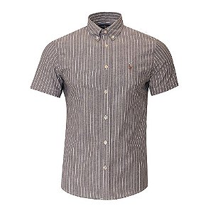 Camisa Ralph Lauren Masculina Manga curta Listrada Oxford Cinza