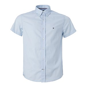 Camisa Tommy Hilfiger Masculina Manga Curta Oxford Azul claro
