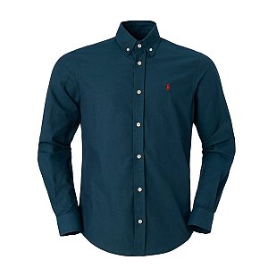 Camisa Ralph Lauren Masculina Custom Fit Oxford Azul petróleo