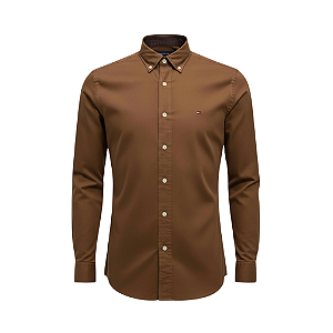 Camisa Tommy Hilfiger Masculina Regular Fit Sarja Marrom