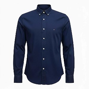 Camisa Tommy Hilfiger Masculina Regular Fit Sarja Azul marinho
