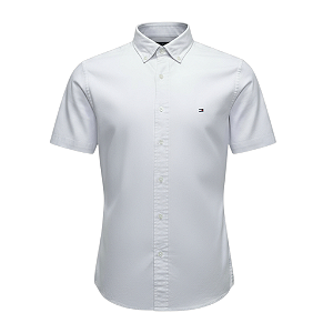 Camisa Tommy Hilfiger Masculina Manga Curta Sarja Branca