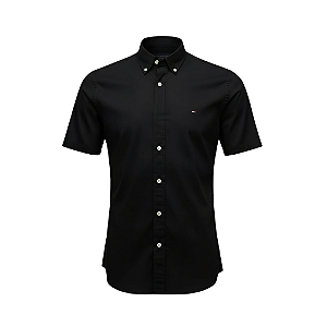 Camisa Tommy Hilfiger Masculina Manga Curta Sarja Preta