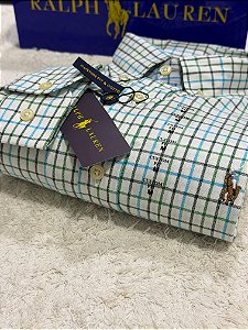 Camisa RL Masculina Custom Fit Xadrez Oxford Azul e verde