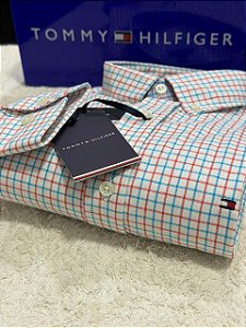 Camisa Tommy Hilfiger Masculina Regular Fit Xadrez Azul e vermelha