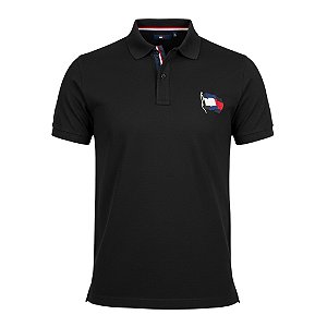Polo Tommy Hilfiger Masculina Regular Flag Preta