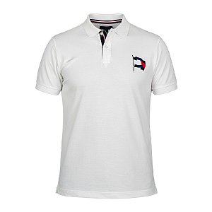 Polo Tommy Hilfiger Masculina Regular Flag Branca