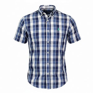Camisa RL Masculina Manga curta Xadrez Azul e cinza