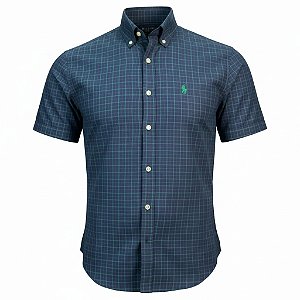 Camisa RL Masculina Manga curta Xadrez Azul e verde
