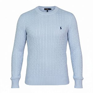 Suéter RL Masculino Crewneck Detalhado Azul claro