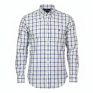 Camisa RL Masculina Custom Fit Xadrez Oxford Coloured Azul e branca