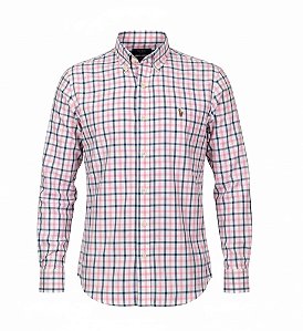Camisa RL Masculina Custom Fit Xadrez Oxford Coloured Azul e rosa