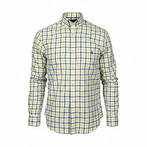 Camisa RL Masculina Custom Fit Xadrez Oxford Coloured Amarela e azul