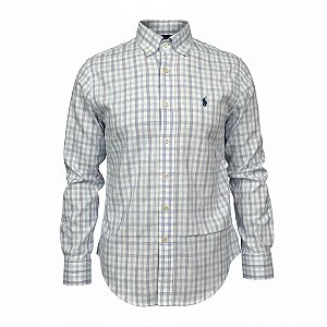 Camisa RL Masculina Custom Fit Xadrez Oxford Lilás e azul