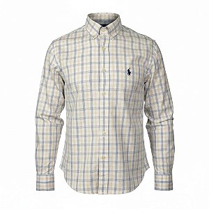 Camisa RL Masculina Custom Fit Xadrez Oxford Laranja e azul