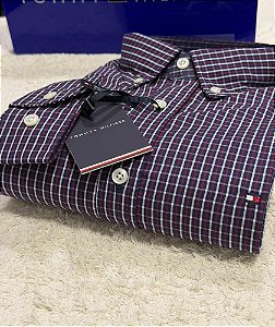 Camisa Tommy Hilfiger Masculina Regular Fit Xadrez Vinho e azul