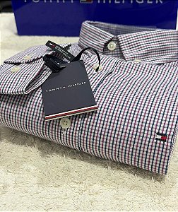 Camisa Tommy Hilfiger Masculina Regular Fit Xadrez Rosa e azul