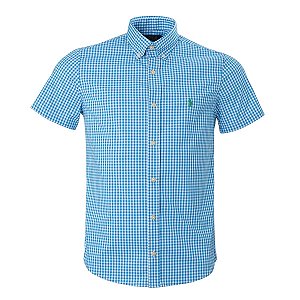 Camisa RL Masculina Manga curta Quadriculada Azul e verde